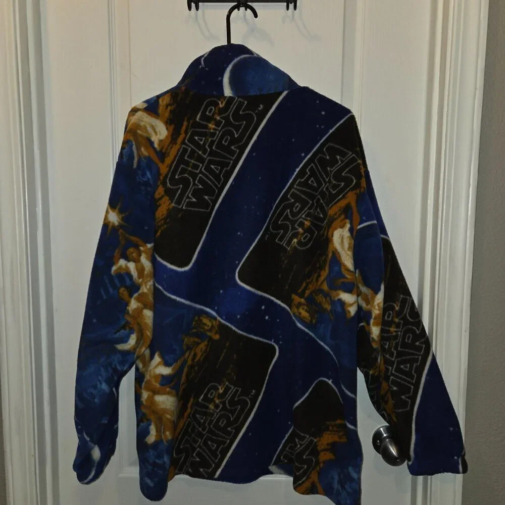 VINTAGE 80s Custom Star Wars Fleece Half-Zip Pullover Space Galaxy Print XL/2XL